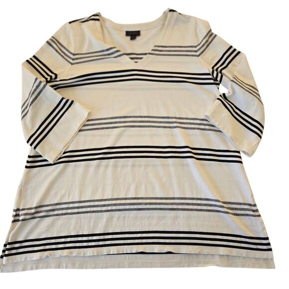 J Jill Womens Wearever Black White Stripe V Neck Tunic Top Size Medium Petite - Picture 4 of 12